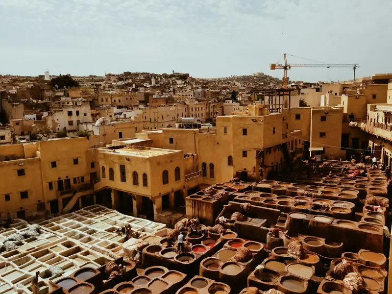 Le concerie della medina di Fes viste dall'alto